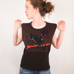 Vintage Deer Print Sweater Vest
